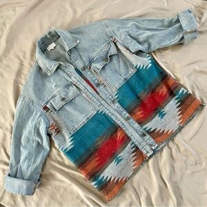 Western Aztec Print Denim Jacket